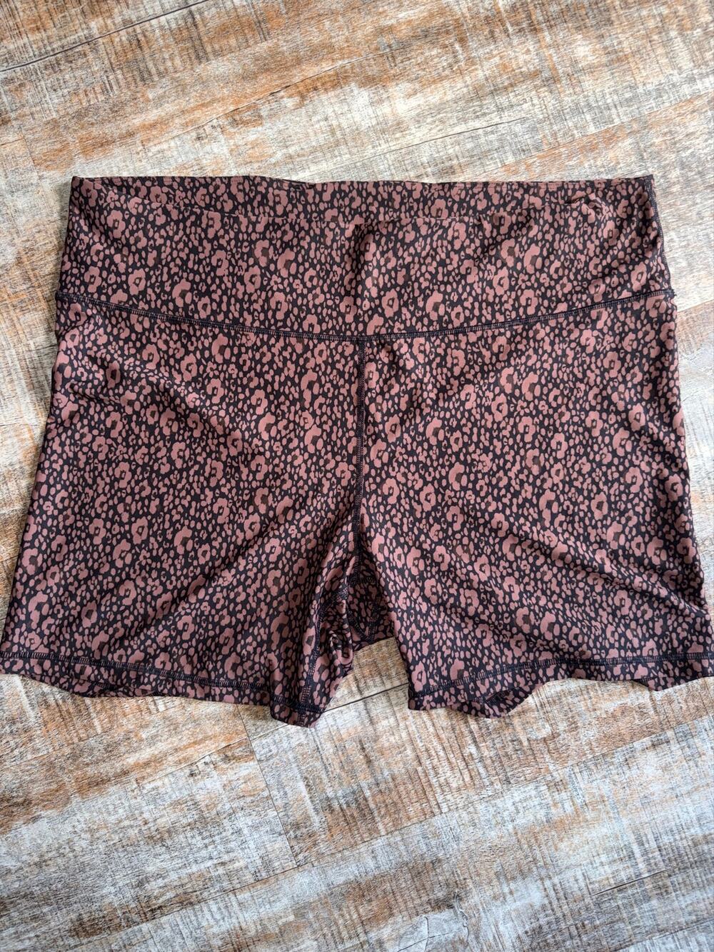Plus Size High Rise Brown Black Animal Print Compression Biker Shorts Size 3X